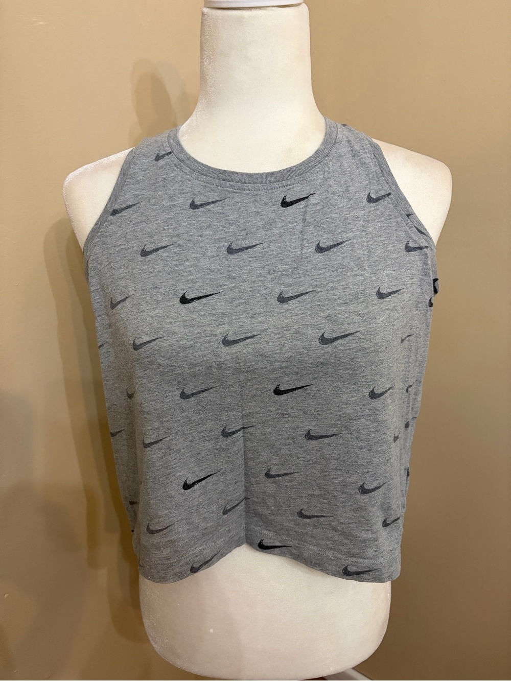 Nike Gray Allover Swoosh Crop Tank